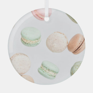 Colourful Macarons: Sweet Falling Pattern. Glass Ornament