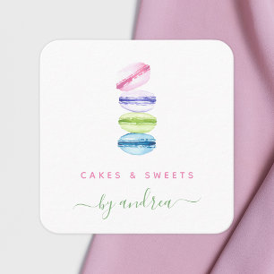 Colourful Macarons Sweets Qr Code Modern Bakery Square Business Card