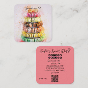 Colourful Macarons Sweets Qr Code Modern Square Bu Business Card