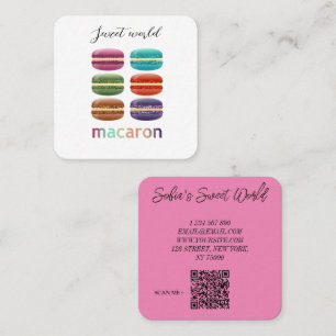 Colourful Macarons Sweets Qr Code Modern Square Sq Business Card