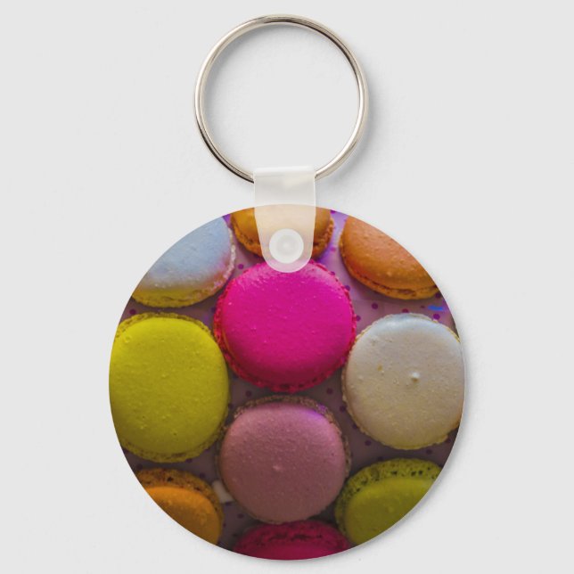 Colourful Macarons Tasty Baked Dessert Keychain (Front)