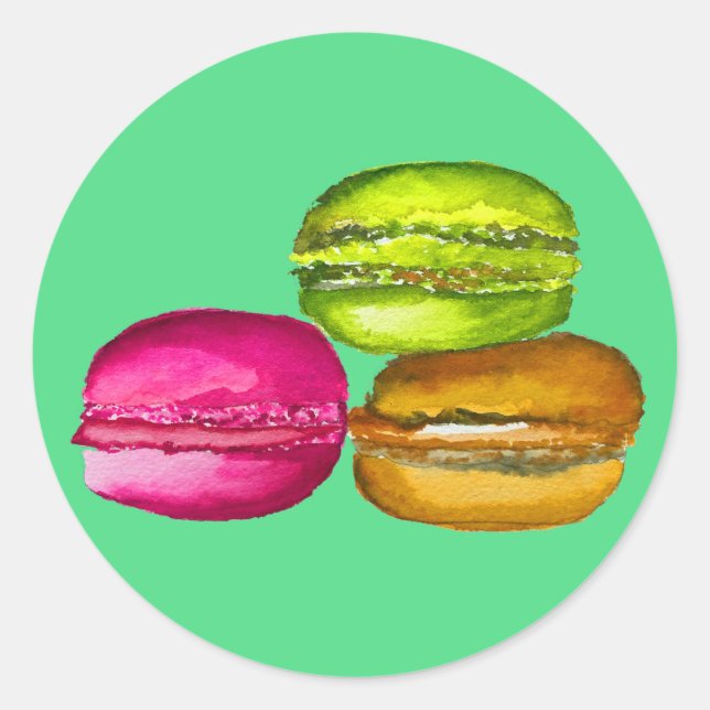 Colourful Macarons watercolor art funky Classic Round Sticker (Front)