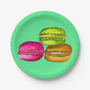 Colourful Macarons watercolor art funky Paper Plate