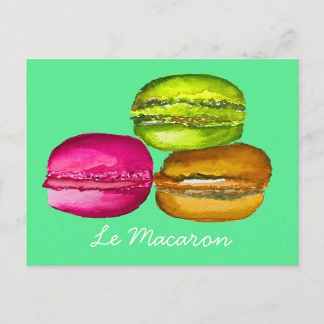 Colourful Macarons watercolor art funky Postcard (Front)