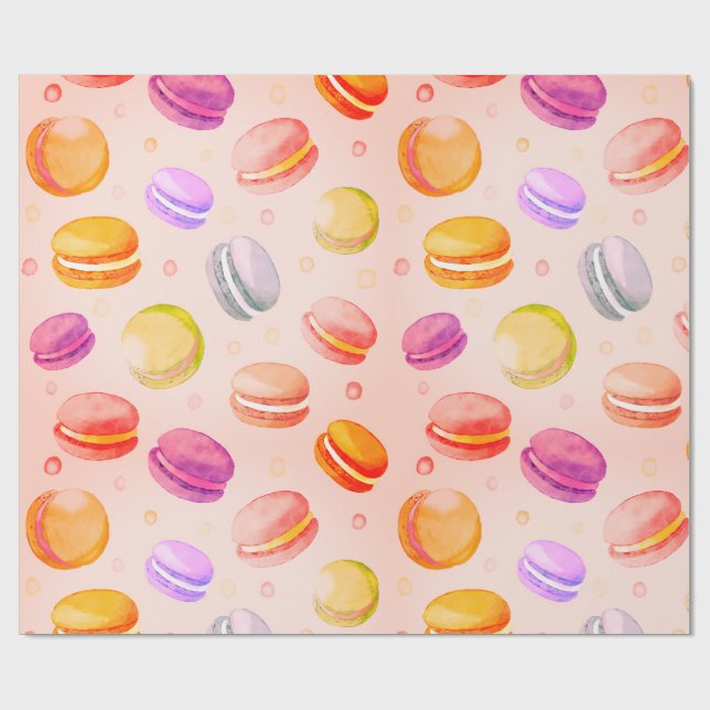 Colourful Macarons watercolor pattern paper (Flat)