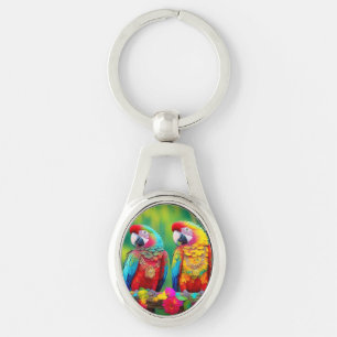 Colourful Macaw Birds On The Branch-67859 Keychain