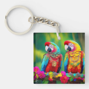 Colourful Macaw Birds On The Branch-67859 Keychain