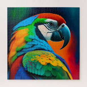 Colourful Macaw Parrot Bird Painting Canvas Print Jigsaw Puzzle