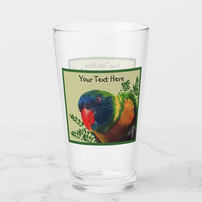Colourful Macaw Parrot Green Leaves Border Glass (Front)