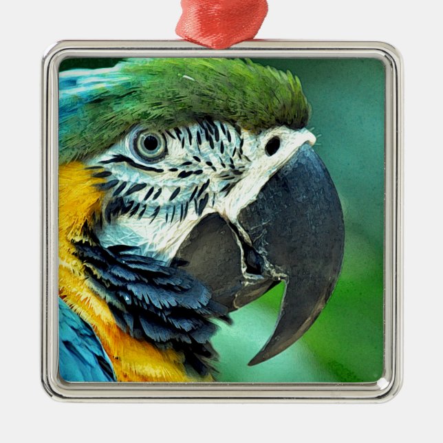 Colourful macaw parrot metal ornament (Front)