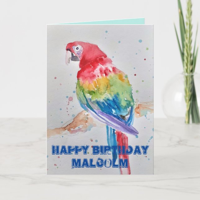 Colourful Macaw Parrot Watercolor Mens Birthday Card (Front)
