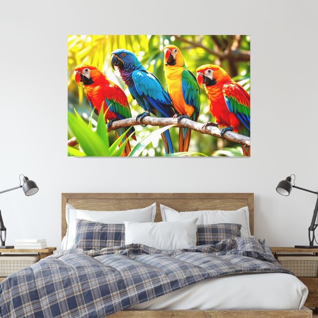 Colourful Macaw Parrots Bird Art Canvas Print (Insitu(Bedroom))