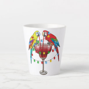 Colourful Macaw Parrots Drinking Red Latte Mug