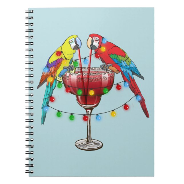 Colourful Macaw Parrots Drinking Red Wine Notebook (Front)