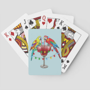 Colourful Macaw Parrots Drinking Red Wine Playing Cards