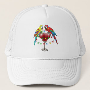 Colourful Macaw Parrots Drinking Red Wine Trucker Hat