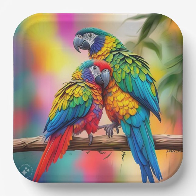 Colourful Macaw Parrots On A Branch-45739 Paper Plate (Front)