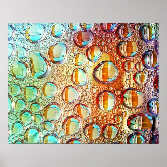Colourful Macro Water Drops on Glass Photo Poster (Front)