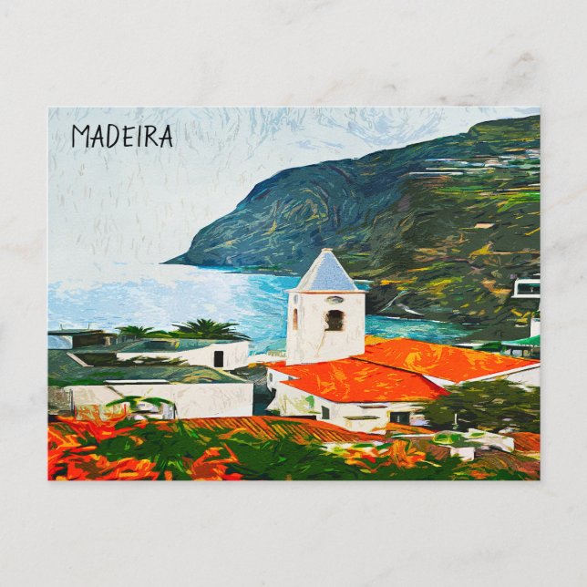Colourful Madeira Funchal Oil Paint Postcard (Front)