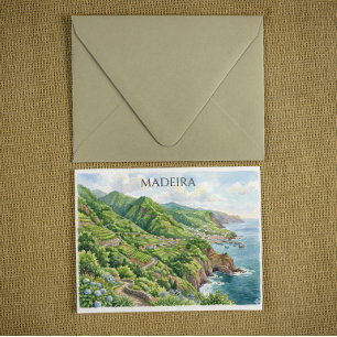 Colourful Madeira Portugal Watercolor Painting Postcard
