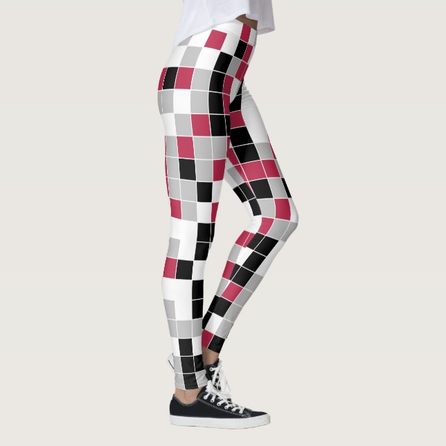 Colourful Magenta Black Grey Geometric Pattern Leggings (Right)