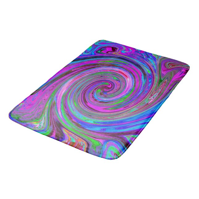 Colourful Magenta Swirl Retro Abstract Design Bath Mat (Angled)
