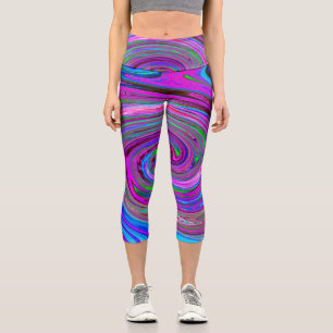 Colourful Magenta Swirl Retro Abstract Design Capri Leggings