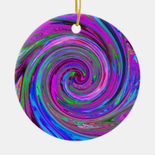 Colourful Magenta Swirl Retro Abstract Design Ceramic Ornament