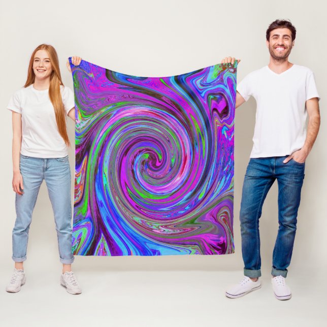 Colourful Magenta Swirl Retro Abstract Design Fleece Blanket (In Situ)