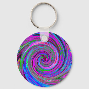 Colourful Magenta Swirl Retro Abstract Design Keychain