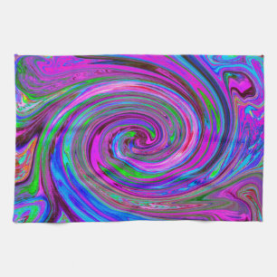 Colourful Magenta Swirl Retro Abstract Design Kitchen Towel