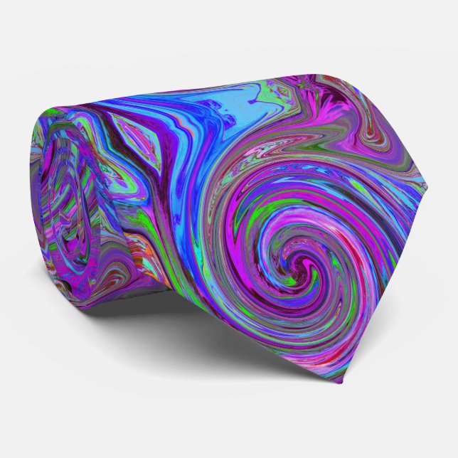 Colourful Magenta Swirl Retro Abstract Design Tie (Rolled)