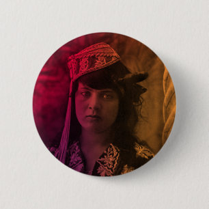Colourful Maghreb Jewish Tunisian Djerba Girl Butt 2 Inch Round Button