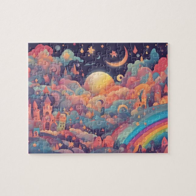Colourful Magic World With Moon and Rainbow Jigsaw Puzzle (Horizontal)