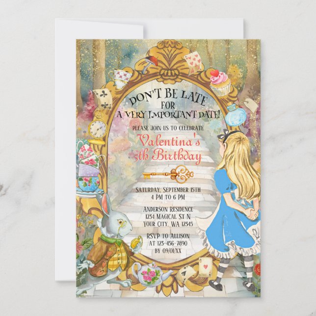 Colourful Magical Alice's Wonderland Tea Birthday  Invitation (Front)