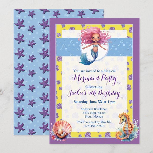 Colourful Magical Mermaid Birthday Party Invitation (Front/Back)