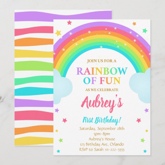 Colourful Magical Rainbow Birthday Invite (Front/Back)