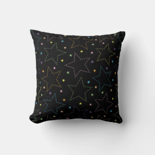 Colourful Magical Starry Night Sky Pattern - Black Throw Pillow
