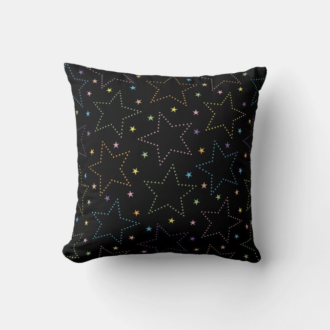 Colourful Magical Starry Night Sky Pattern - Black Throw Pillow (Front)