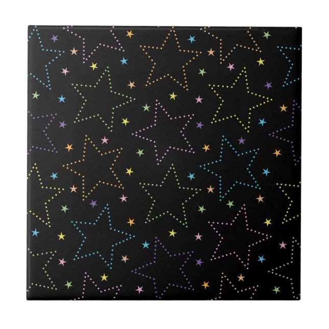 Colourful Magical Starry Night Sky Pattern - Black Tile (Front)