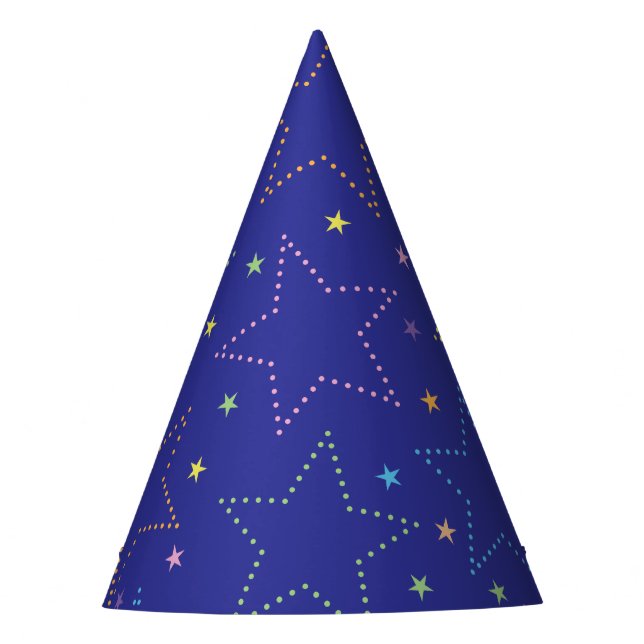 Colourful Magical Starry Night Sky Pattern - Blue Party Hat (Front)