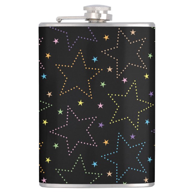 Colourful Magical Starry Night Sky Pattern Hip Flask (Front)