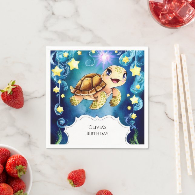 Colourful Magical Turtle Birthday Napkin (Insitu)