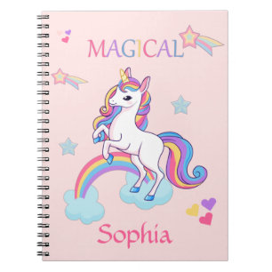 Colourful Magical Unicorn And Rainbow Pink Notebook