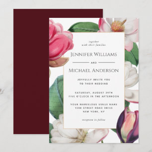 Colourful Magnolia Blossoms Elegant Floral Wedding Invitation