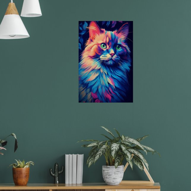 Colourful Maine Coon Cat Art Poster (Living Room 1)