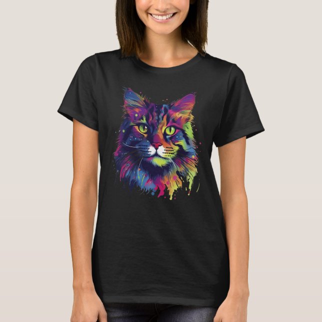 Colourful Maine-coon cat T-Shirt (Front)