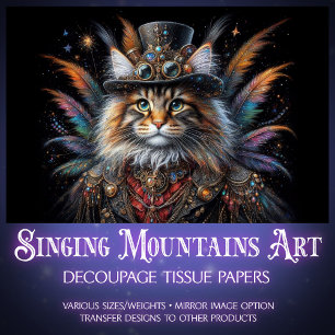 Colourful Maine Coon Vintage Steampunk Decoupage  Tissue Paper