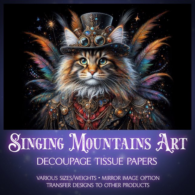 Colourful Maine Coon Vintage Steampunk Decoupage  Tissue Paper (Creator Uploaded)