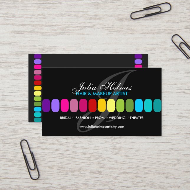 Colourful Makeup Artist with Monogram Business Card (Front/Back In Situ)